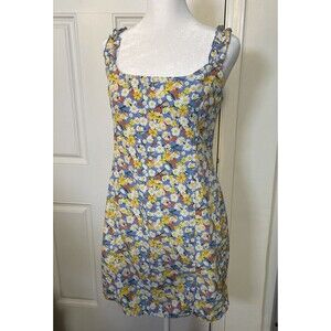 Forever 21 Women's Yellow Blue Floral Mini Spaghetti Dress Size M Y2K Feminine